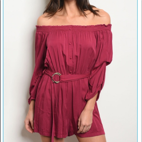 Parkview LA Dresses & Skirts - New Wine Off the Shoulder Belted Romper